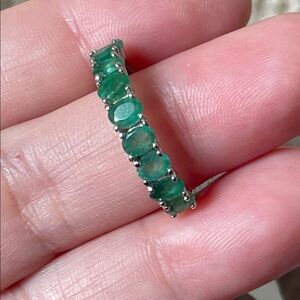 Zambian Emerald Half Eternity Ring in 925 Sterling Silver Size 8